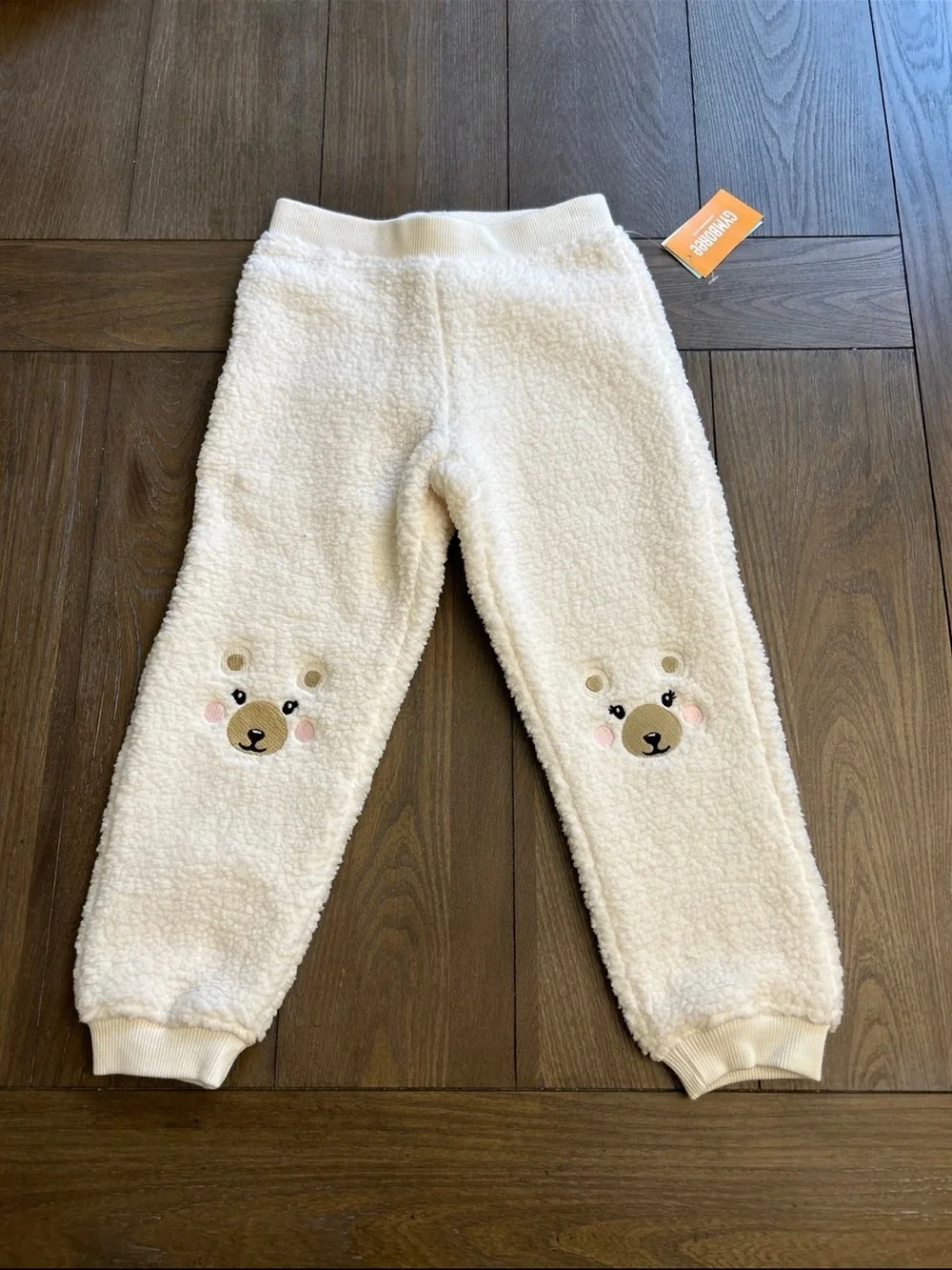 Gymboree Cream Sherpa Joggers with Bear Face Knees